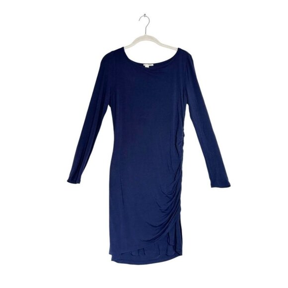 Halogen Jersey Knit Long Sleeve Ruched Bodycon Dress in Navy - Sz PS - NWT - Picture 1 of 6